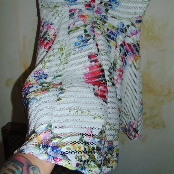 Forever 21 Multicolor Floral White Mini Full Dress With Mesh Striped Large Women - Picture 7 of 10